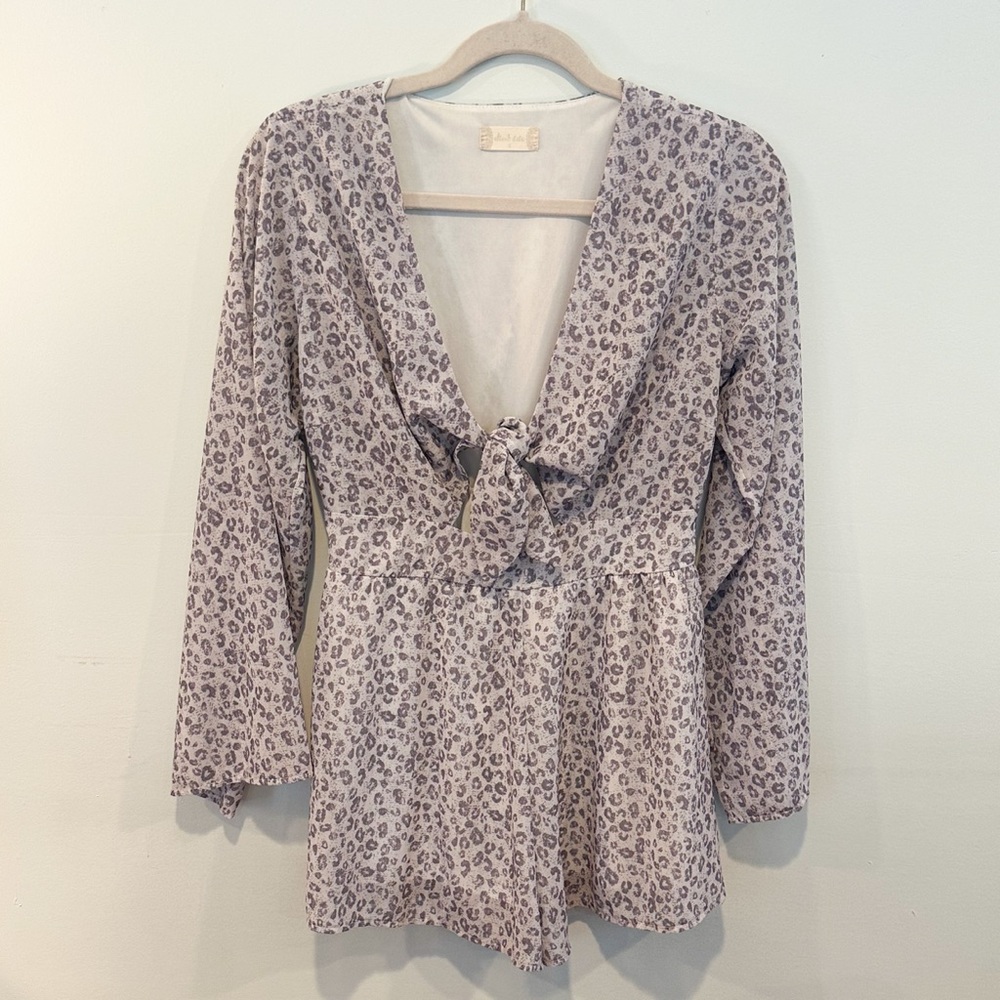 Altar’d State Leopard Print Long Sleeve Romper | Size S